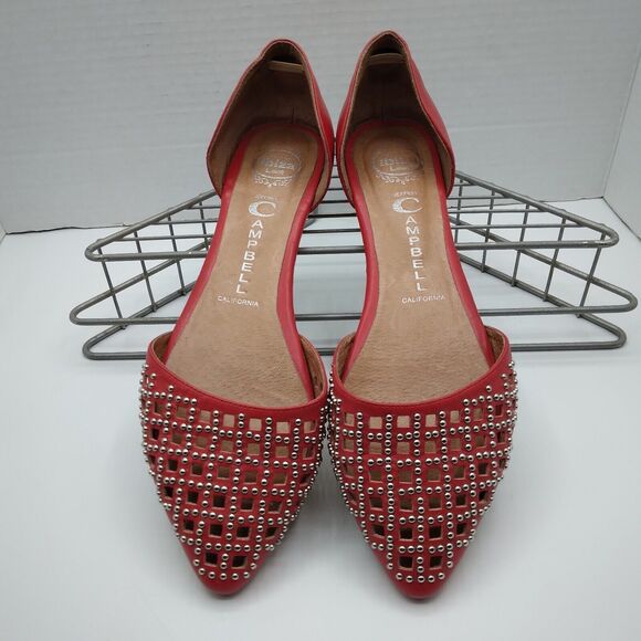Jeffrey Campbell Shoes - Jeffrey Campbell Ibiza Studded D'Orsay Flats Women's Sz 8 Red Pointed Toe Shoes